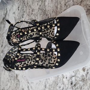 Black Studded T-Strap Pointed Heels